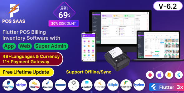 POS SAAS - Flutter POS Billing Inventory Software with HRM App+Web+Super Admin v6.2