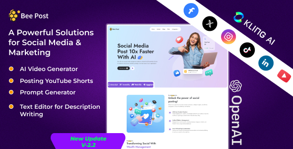 BeePost - AI Social Media Management & Content Creation SaaS with Subscription System v2.2