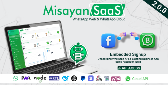 Misayan SaaS – Multi-Tenant WhatsApp: Chatbots, WooCommerce Integration & API Access v2.0.0